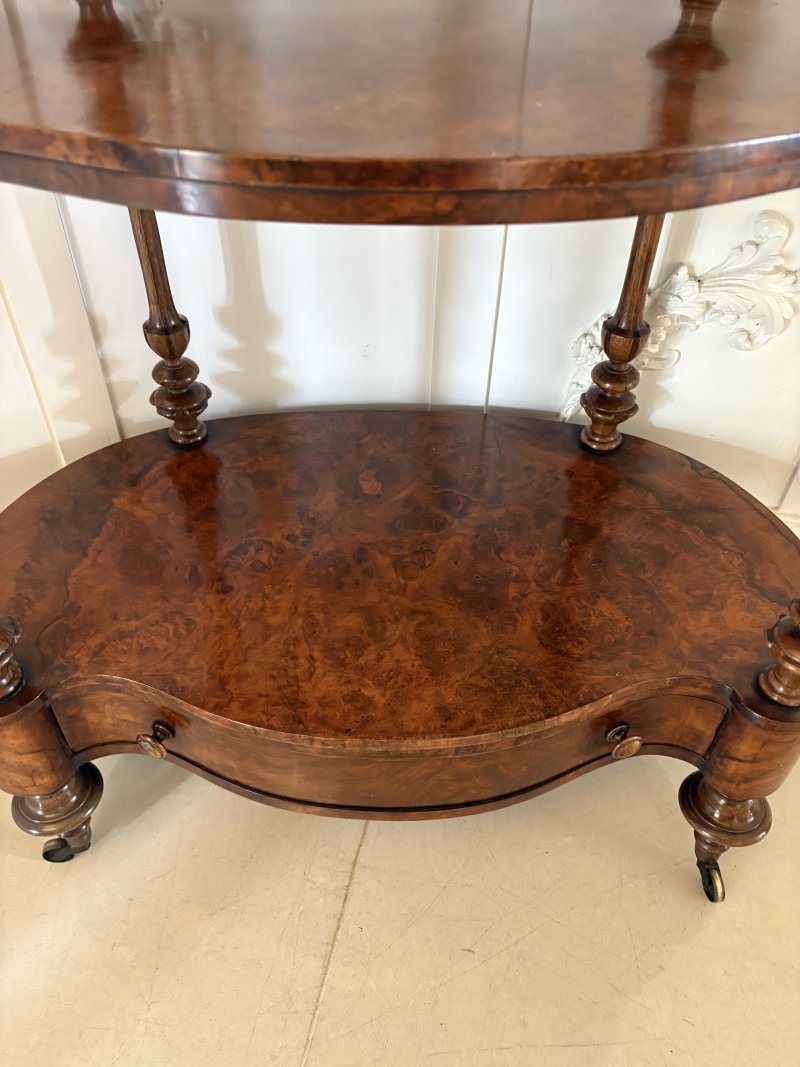 Outstanding Quality Antique Victorian Burr Walnut Serpentine Shaped Whatnot - Image 9